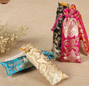 5 pcs 7x18CM Drawstring Bag Silk Pocket Jewelry Pouches Propitious Cloud Pattern