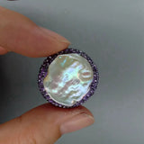 5 pcs Coin Shape Purple Pearl Crystal Pave Spacer Beads Findings