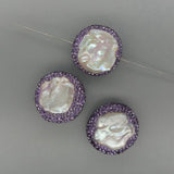 5 pcs Coin Shape Purple Pearl Crystal Pave Spacer Beads Findings