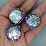 5 pcs Coin Shape Purple Pearl Crystal Pave Spacer Beads Findings