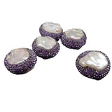 5 pcs Coin Shape Purple Pearl Crystal Pave Spacer Beads Findings
