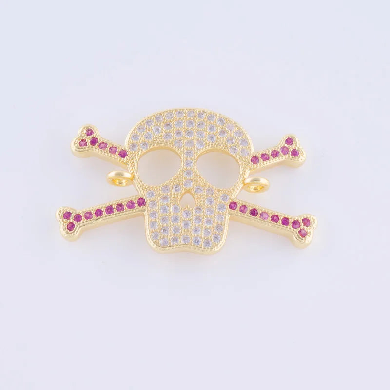5pcs Zircon Skull Charms For Jewelry Making Copper Micro Pave Czech Charms