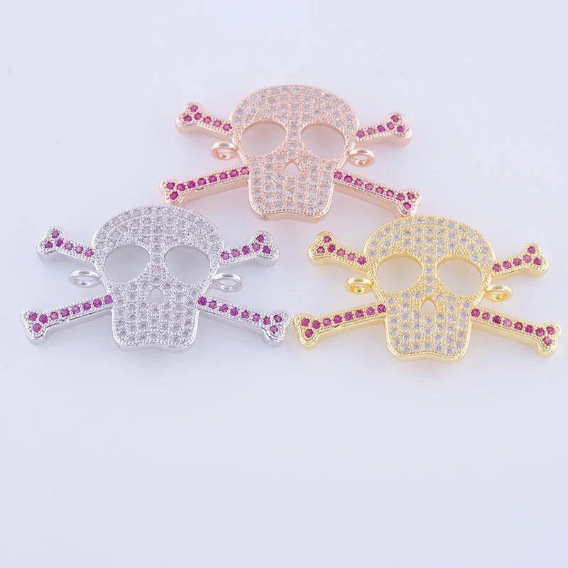 5pcs Zircon Skull Charms For Jewelry Making Copper Micro Pave Czech Charms
