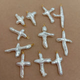 5 pcs/lot Freshwater Coin Pearl Beads with Cross Baroque Shape and 1 Hanger