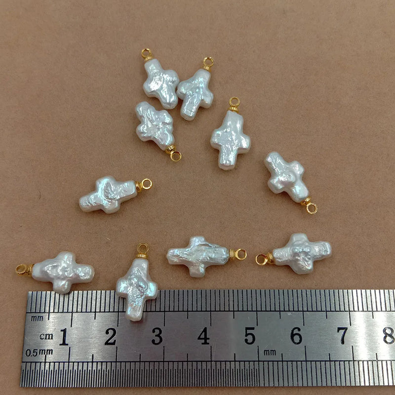5 pcs/lot Freshwater Coin Pearl Beads with Cross Baroque Shape and 1 Hanger