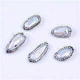 5pcs Biwa Shape Freshwater Pearl Beads with Rhinestone Zircon Paved