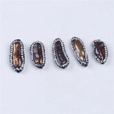 5pcs Biwa Shape Freshwater Pearl Beads with Rhinestone Zircon Paved