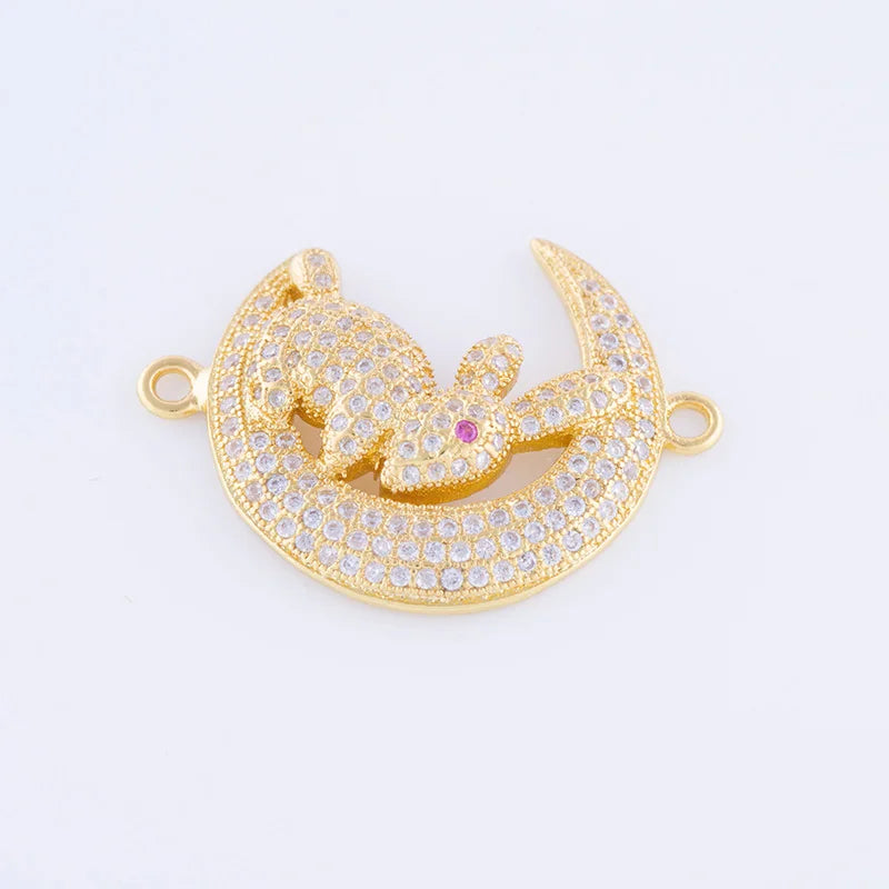 Zircon Moon Rabbit Charms for Bracelets Jewelry Making
