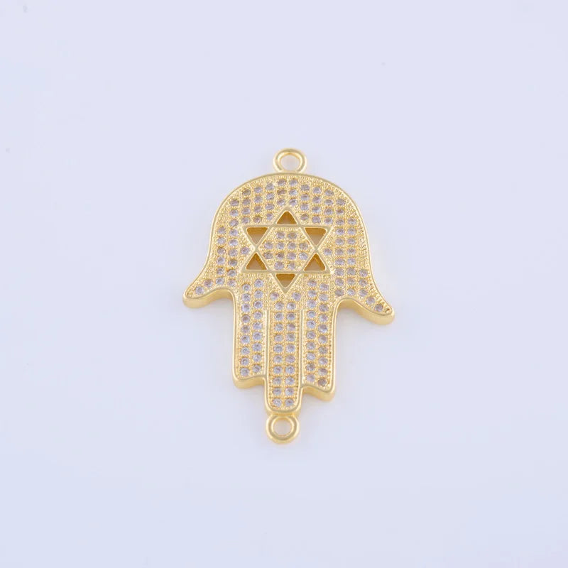 Zircon Hamsa Hand Charm for Jewelry Making Copper Micro Pave Czech Charms