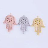 Zircon Hamsa Hand Charm for Jewelry Making Copper Micro Pave Czech Charms