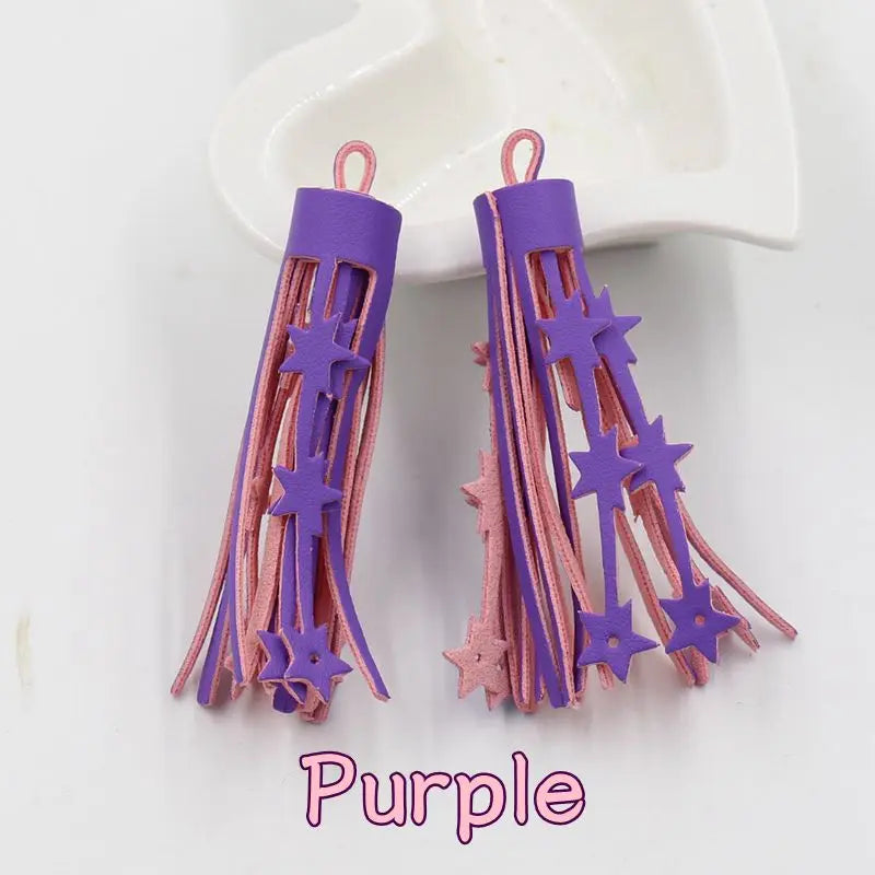 (5 pack) Star Pattern PU Leather Tassel DIY Necklace Accessories Bag Pendant
