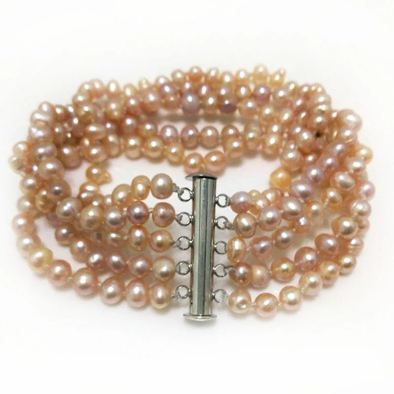Pink Freshwater Pearl Bracelet 5-6mm Natural