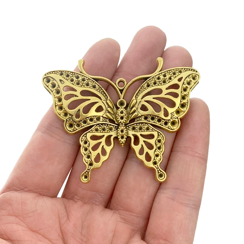 5 Large Butterfly Charms Pendants for DIY Necklace Making 59x48mm