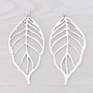 5 Hollow Open Tree Leaf Charms Pendants for Necklace Making 95x46mm