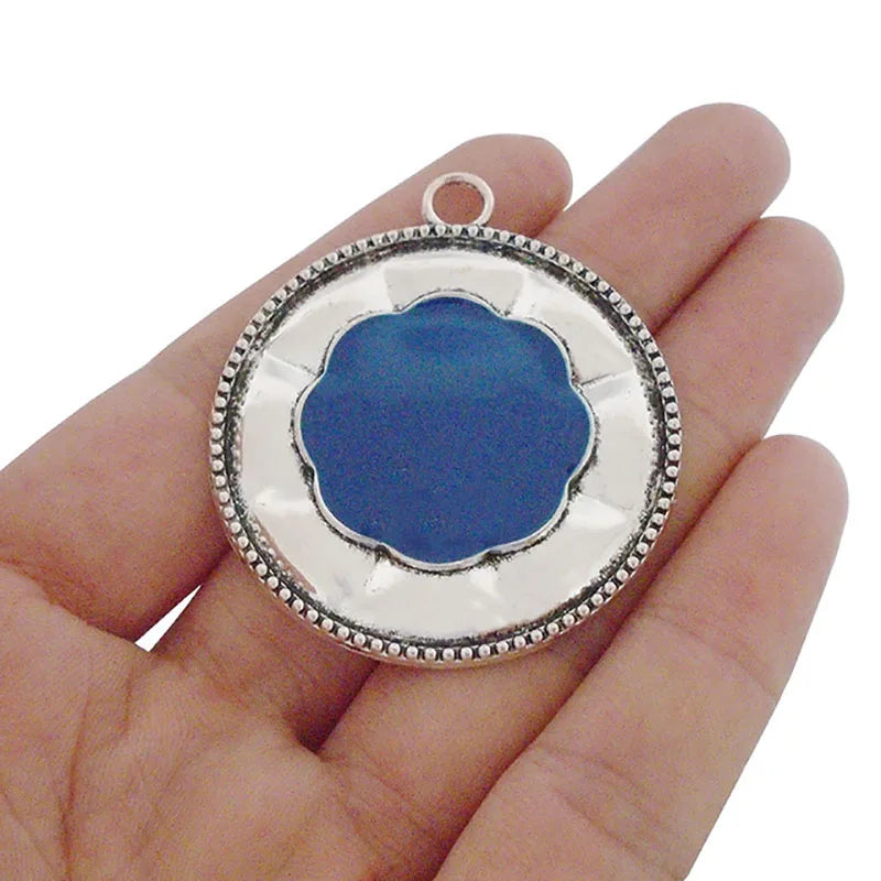 5 Large Metal Enamel Flower Charms Pendants Jewelry Findings 43x43mm