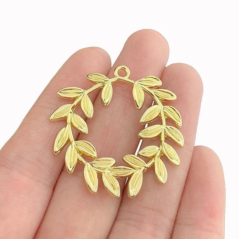 5 Pcs Matt Alloy Willow Wreath Leaf Charms Pendants Jewelry Findings