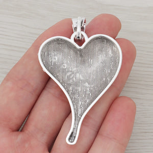 5 Silver Plated Large Love Heart Charms Pendants 70x42mm
