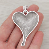5 Silver Plated Large Love Heart Charms Pendants 70x42mm