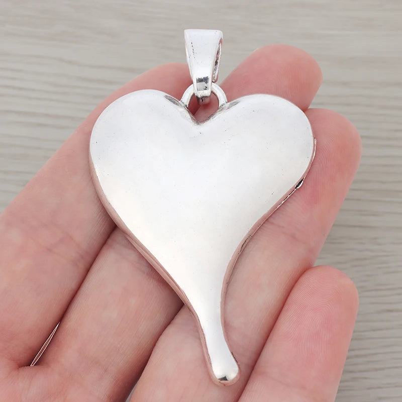 5 Silver Plated Large Love Heart Charms Pendants 70x42mm