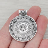 5 Tibetan Silver Round Flower Charms Pendants For Necklaces 40x30mm
