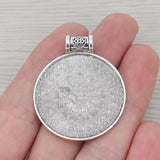 5 Tibetan Silver Round Flower Charms Pendants For Necklaces 40x30mm
