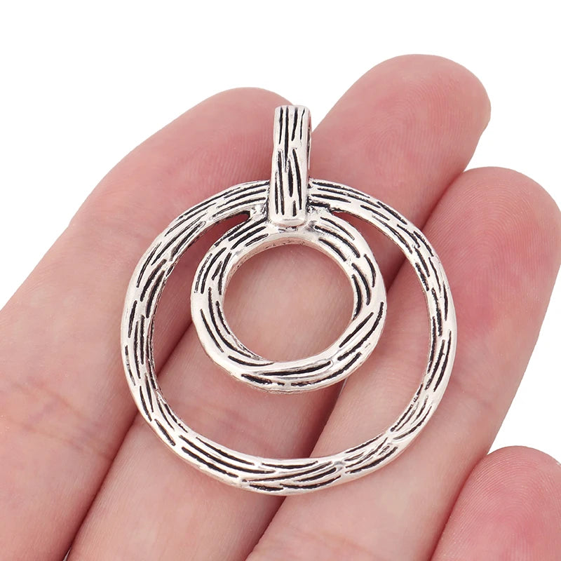 5 Tibetan Silver Double Circles Charms Pendants DIY Necklace Jewelry