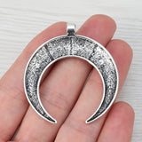 Tibetan Silver Large Moon Double Horn Charms Pendants 50x46mm