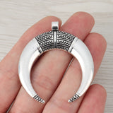 Tibetan Silver Large Moon Double Horn Charms Pendants 50x46mm