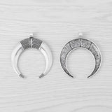 Tibetan Silver Large Moon Double Horn Charms Pendants 50x46mm