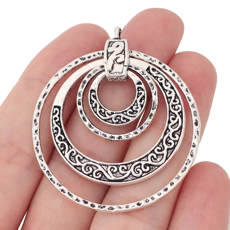 Tibetan Silver 4 Circles Round Charms Pendants for Necklace Making