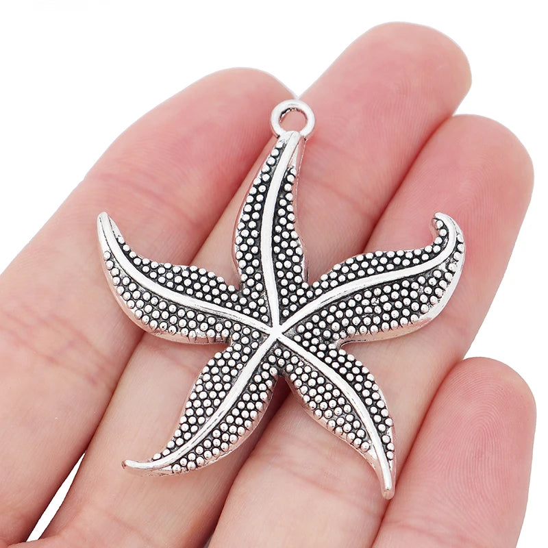 Tibetan Silver Starfish Charms Pendants for DIY Jewelry Making 48x43mm
