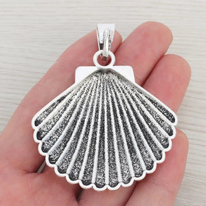 5 Tibetan Silver Scallop Shell Conch Necklace Charms Pendants 57x55mm