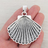 5 Tibetan Silver Scallop Shell Conch Necklace Charms Pendants 57x55mm