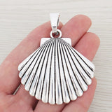 5 Tibetan Silver Scallop Shell Conch Necklace Charms Pendants 57x55mm