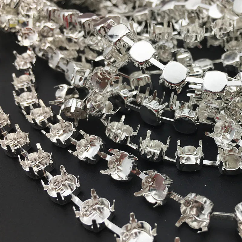 5 yards 6mm 8mm Round Rivoli Chain Link for Crystal Settings Silver Plated