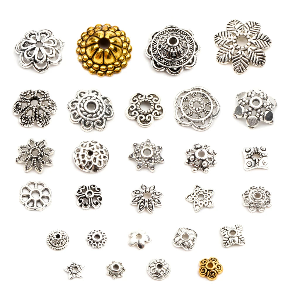 200pcs Mix Tibetan Metal Spacer End Bead Caps for Jewelry Making
