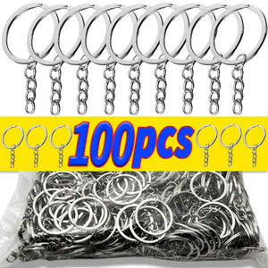 50/100PCS DIY Silver Blank Keyring Keychain Split Ring Keyfob