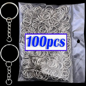 50/100PCS Silver Plated Blank Keyring Split Ring Keychain Holder Chains