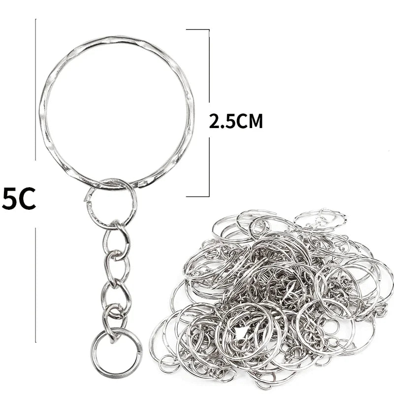 50/100PCS Silver Keyring Split Ring Keyfob Key Holder DIY Key Chains