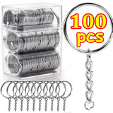50/100PCS Silver Keyring Split Ring Keyfob Key Holder DIY Key Chains