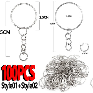 50/100PCS Silver Plated Keyring Split Ring Keyfob Key Holder Rings DIY Findings