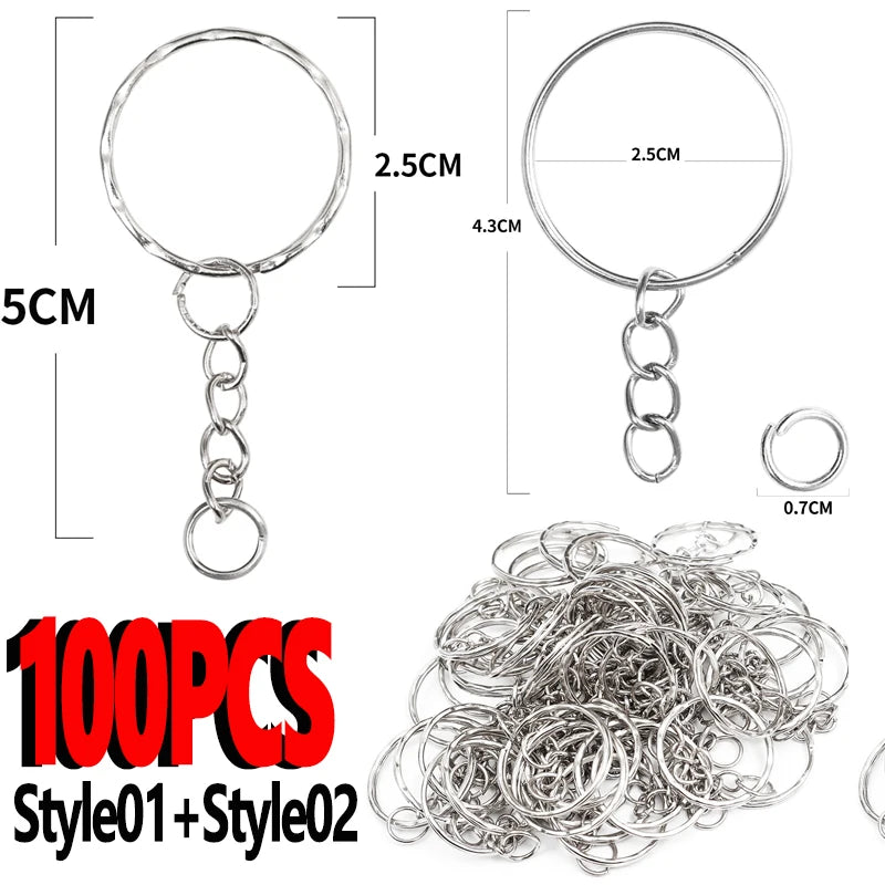 50/100PCS Silver Plated Keyring Split Ring Keyfob Key Holder Rings DIY Findings