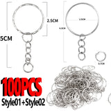 50/100PCS Silver Plated Keyring Split Ring Keyfob Key Holder Rings DIY Findings