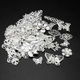 50Pcs Mixed Flower Filigree Wraps Beads Caps Petal Charms Silver Gift DIY