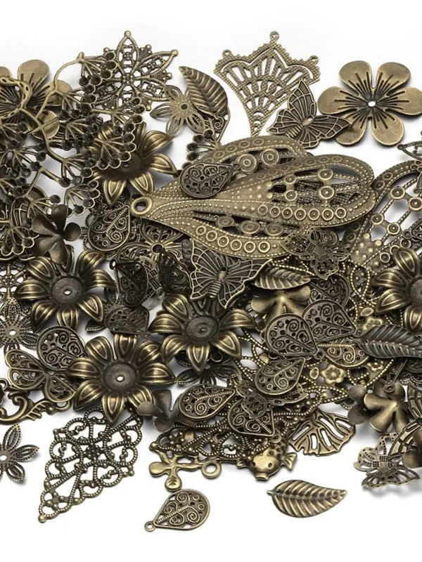 50Pcs Mixed Flower Filigree Wraps Beads Caps Petal Charms Silver Gift DIY