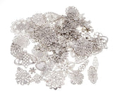 50Pcs Mixed Flower Filigree Wraps Beads Caps Petal Charms Silver Gift DIY