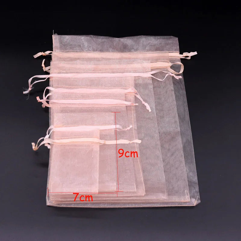 50/100Pcs Champagne Pink Organza Bag Jewelry Packaging Bags