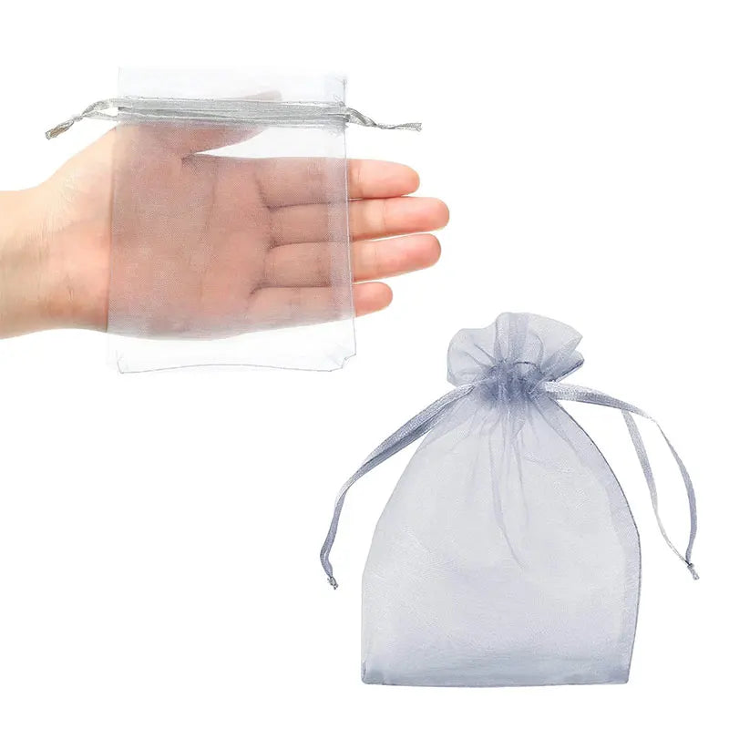 50/100Pcs Silver Grey Organza Bag for Jewelry Packaging Wedding Favor Gift