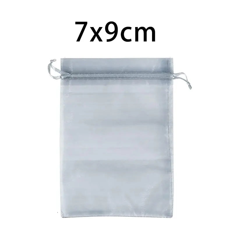 50/100Pcs Silver Grey Organza Bag for Jewelry Packaging Wedding Favor Gift