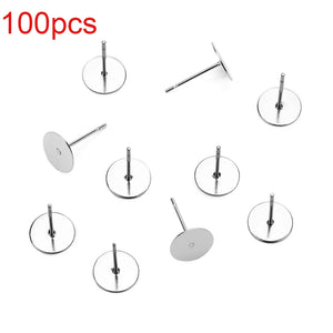 50-100Pcs 316L Stainless Steel Earring Stud DIY Ear Blank Post Pins 3-12mm